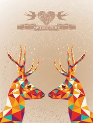 Wall murals Geometric Animals Merry Christmas colorful reindeers shape.