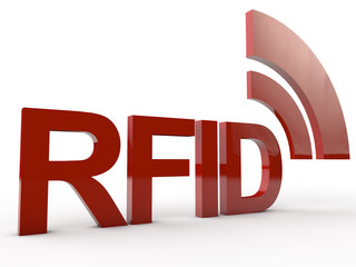 Red RFID Word with symbolic radio waves