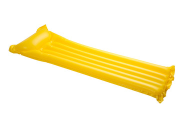 Yellow floating pool raft isolated on white background