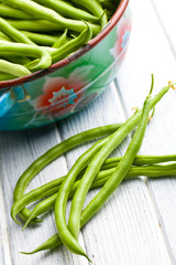 green beans on kitchen table