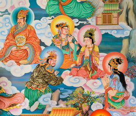Chinese mural on temple wall, Thailand