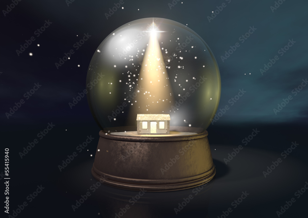 Wall mural snow globe nativity scene night