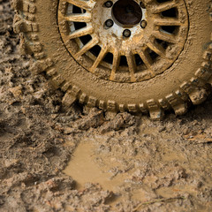 wheel in dirt.