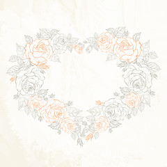 Beautiful vintage hearts frame from flowers roses
