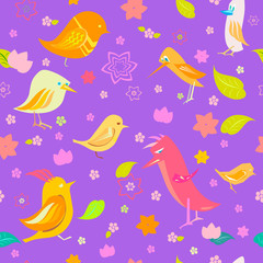 Seamless pattern with funny birds