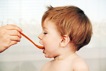 feeding a baby.