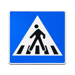 Pedestrian crossing. Road sign isolated on white