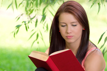 Fototapeta premium Pretty Student reading red book