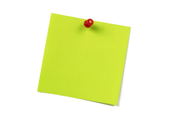 green blank note card with push pin on white