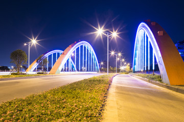 arch bridge with neon lamp