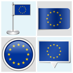 European Union flag - sticker, button, label and flagstaff