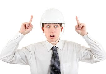 Surprised Young Man in Hard Hat