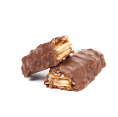 Broken chocolate bars with filling.