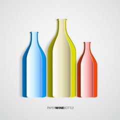 Three wine bottles from paper - vector illustration