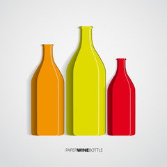 Three wine bottles from paper - vector illustration