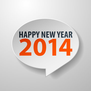 Happy New Year 2014 3d Speech Bubble on White background