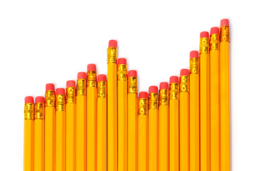 Rising graph of pencils against white background