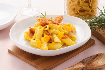 Penne con pancetta e zucca