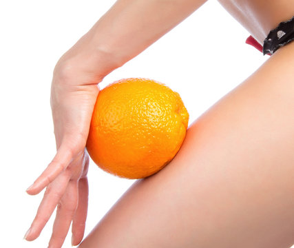 Hip, Legs And Orange In Hand Cellulite Woman Weight Loss