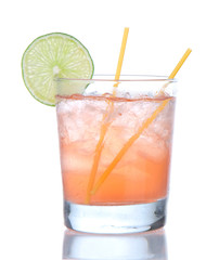 Alcohol strawberry margarita cocktail drink with lime