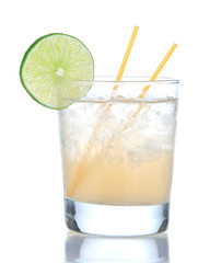 Alcohol yellow lemon margarita cocktail drink with lime