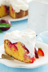 Plum cake with meringue.
