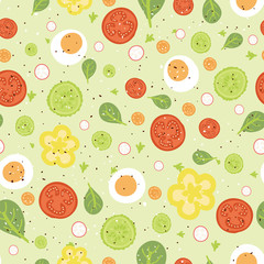 vector fresh salad seamless pattern background with hand drawn