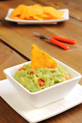 Guacamole with tortilla chips or nachos