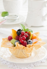 Fruit salad in phyllo dough.
