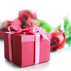 Red gift box with red rose