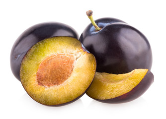 violet plums isolated on white background