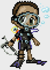 Pixel Art Anime Scuba Diver Boy