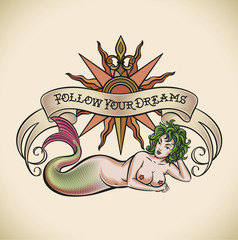 Green hair mermaid - Follow Your Dreams