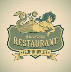 Mermaid seafood restautant label