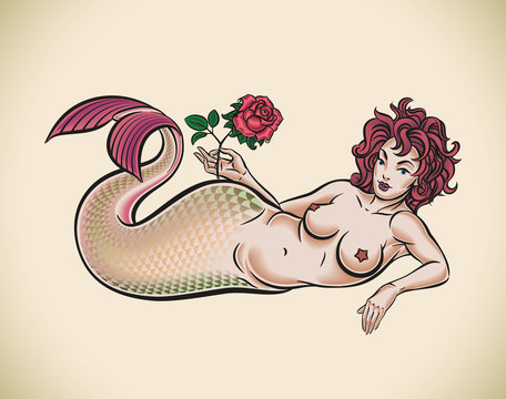 Mermaid with red rose