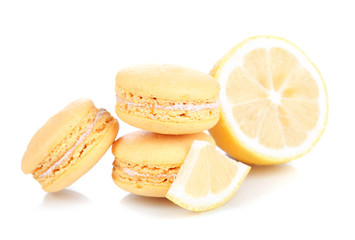 Lemon macaroons isolated on white