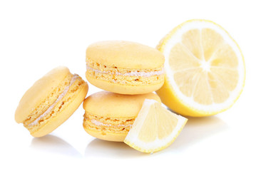Lemon macaroons isolated on white
