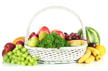 Different fruits and vegetables isolated on white
