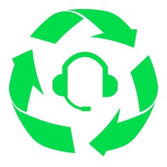 Casque avec micro dans un symbole recyclage	