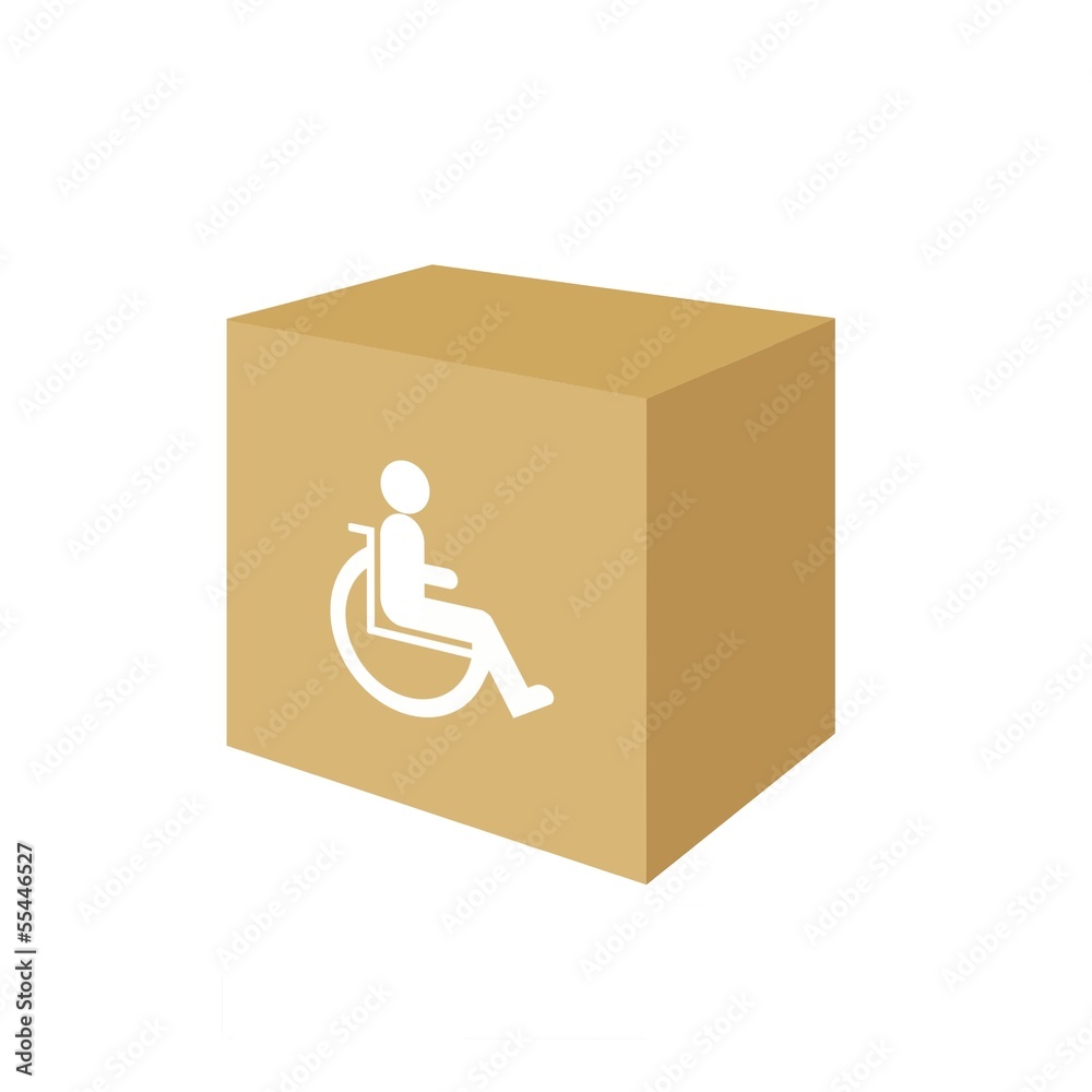 Sticker Personne handicapée en fauteuil roulant dans un carton de livraison