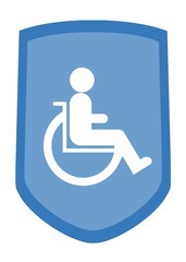 Personne handicapée en fauteuil roulant dans un blason