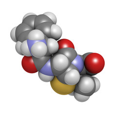 Ampicillin beta-lactam antibiotic drug, chemical structure.