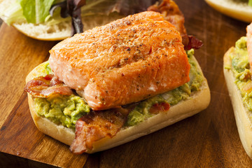 Grilled Salmon Sandwich with Bacon and Guacamole