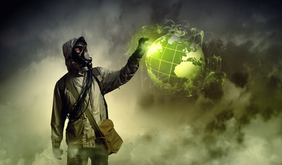 Fototapeta premium Stalker touching sign