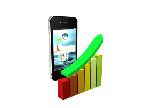 telephone et courbe croissance sur fond blanc