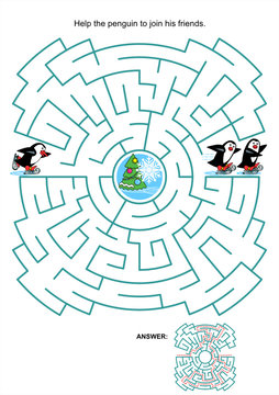 Maze game for kids - skating penguins