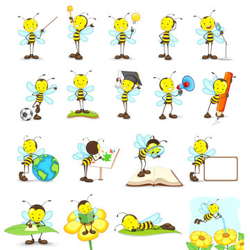 vector illustration of bees doing different activities