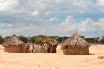 Traditional african  huts in  Kenya