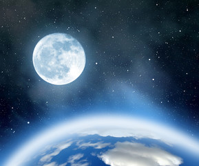 Fototapeta na wymiar Night sky with stars,nebula,earth and moon.