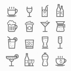 beverage symbol line icon set